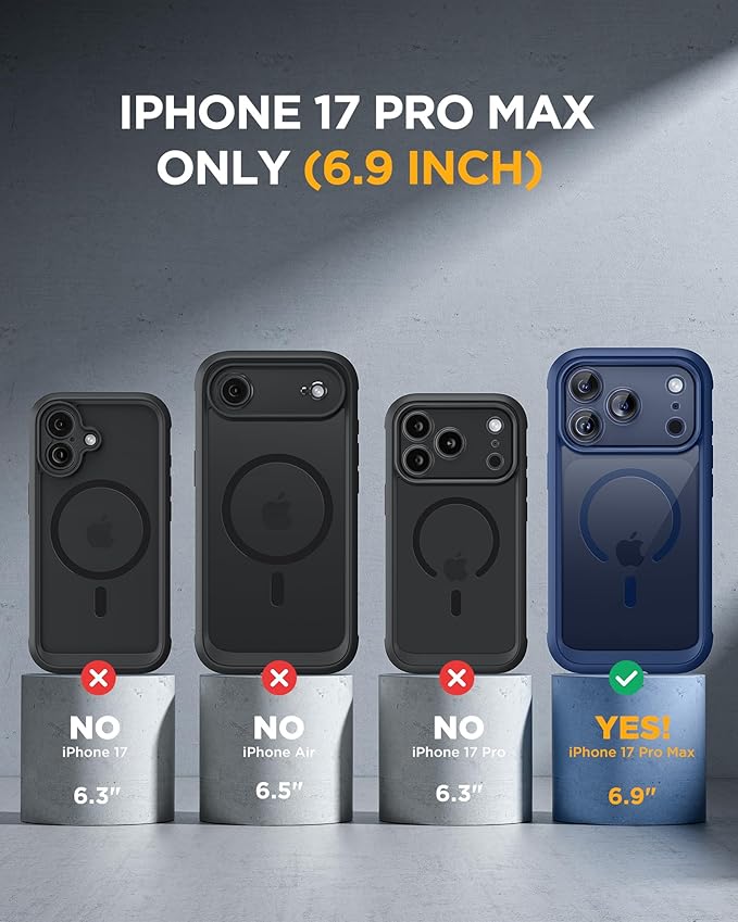 Miracase for iPhone 17 Pro Max Case 6.9" Full-Body Phone Case with Built-in Glass Screen Protector& Full Camera Protector,[Magnetic with MagSafe] Drop Proof 17 ProMax Cover, Blue