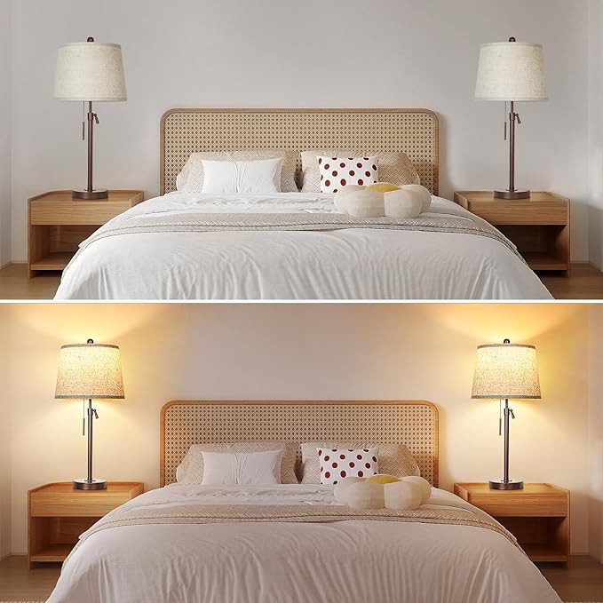 Table Lamps Set of 2, 22" to 30"Adjustable Height Bedside Lamps for Living Room 3 Color Temperatures Tall Nightstand Lamps Modern Brown Table Lamp for Bedroom Office End Table (Bulbs Included)