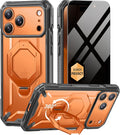 TONGATE for iPhone 17 Pro Case with 360° Spin Magnetic Stand, [Compatible with MagSafe][Military-Grade Protection] with Privacy Screen Protector & Camera Control Cover for 17 Pro, Clear Orange