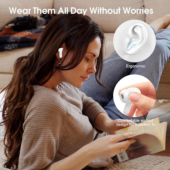 Wireless Earbuds, Bluetooth 5.4 Headphones HiFi Stereo, Bluetooth Earbuds with ENC Noise Cancelling Mic, IP7 Waterproof in Ear Earphones, 48H, LED Display Ear buds for Pad Phones Workout Sports, Azure