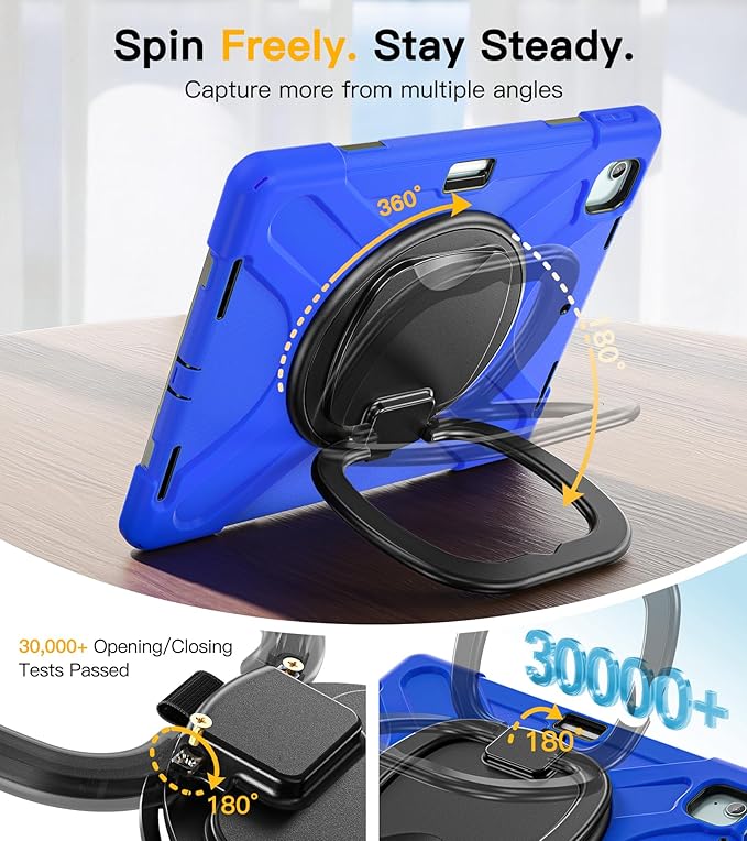 BRAECN for iPad Air 13 Inch Case M4 2026/M3 2025/M2 2024, iPad Pro 12.9 (6th/5th/4th/3rd Gen), Heavy Duty Shockproof Cover with Pencil Holder, Rotating Handle Grip, Kickstand, Shoulder Strap, Blue