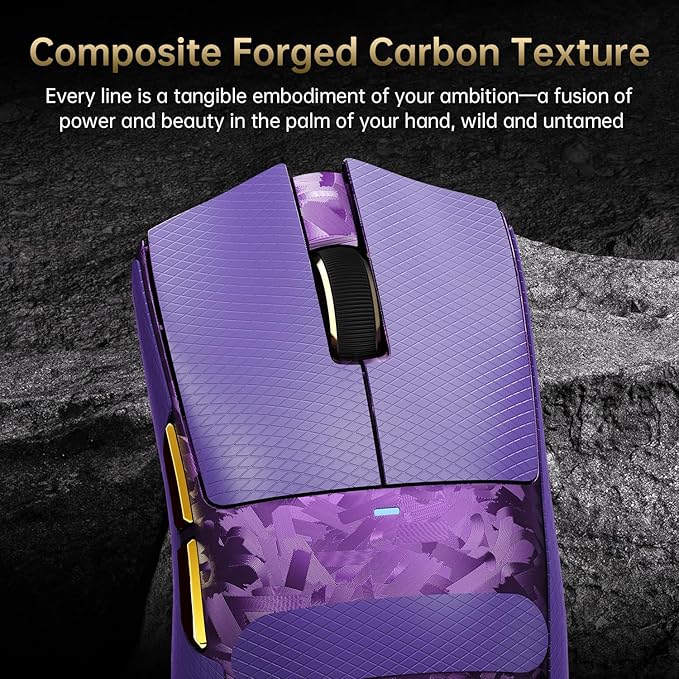 ATTACK SHARK X11Ultra 8K Carbon Fiber Wireless Gaming Mouse with 42000 DPI-PAW3950 MAX Sensor-63g Lightweight,Nordic 54L15 MCU Chip,Wired/BT/2.4Ghz,100 Million Clicks,Programmable for FPS(Purple+Tape)