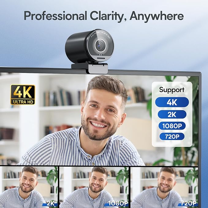 EMEET SmartCam S800 4K Webcam for Streaming, 1/2'' Sensor, Supports HDR, PDAF&TOF Dual-autofocus, 1080P@60fps, 2 Noise-Cancelling Mics, 40°-73° FOV, Perfect for Live Streaming & Online Meetings