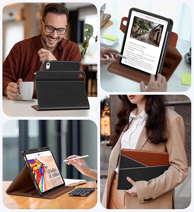 DTTO for iPad Air 11 inch Case M4 / M3 / M2 (2026/2025/2024), iPad Air 5th / 4th Gen (2022/2020), 360 Degree Rotating Premium Leather Folio Stand Cover with Pencil Holder, New Black Brown
