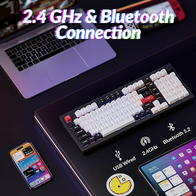 Keychron Q5 HE Rapid Trigger Gaming Keyboard Wireless with Hall Effect Gateron Double-Rail Magnetic Switch Adjustable Actuation, 2.4 GHz/Bluetooth/ QMK RGB Aluminum for Mac Windows Linux - Black