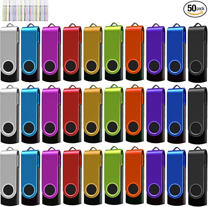 USB Thumb Drive 4GB USB Flash Drives 50 Pack Nicepicten Bulk USB 2.0 Flash Drive Pack of 50 4GB Swivel Jump Drives Multipack Memory Stick for Data Backup (50 Pack 4 GB Colorful)