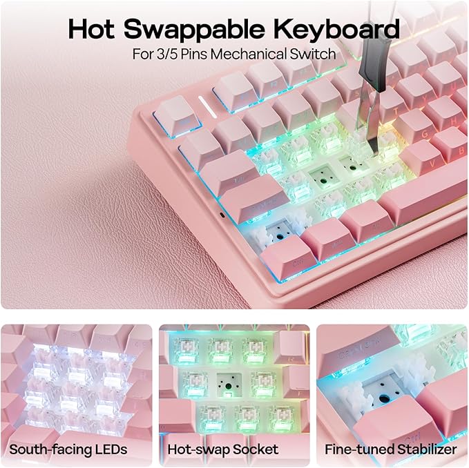 EPOMAKER X Aula F75 75% Wireless Gaming Keyboard, BT/2.4GHz/USB-C, Hot Swappable Creamy Mechanical Keyboard with 5-Layer Padding&Knob, NKRO, RGB (Pink)
