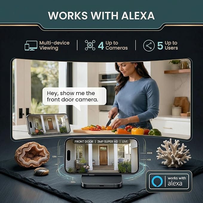 Noonkey 3MP 2K Pet Camera for Aquarium, Reptile & Bird Feeder, No Drill Window Security Camera, 5GHz/2.4GHz WiFi, Color Night Vision, 24/7 Recording, Human Detection & Alarm, 2-Way Audio, Work w/Alexa