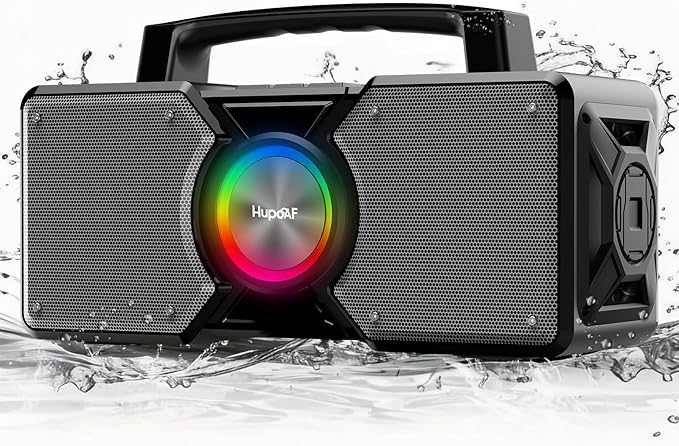 Hupoaf Speakers Bluetooth Wireless,160W Max Loud Bass Outdoor Speaker, IPX7 Waterproof, Boombox Sound, All Day Battery, Wireless TWS Pairing Speaks Portable for Party, Outsides, Beach,Garage