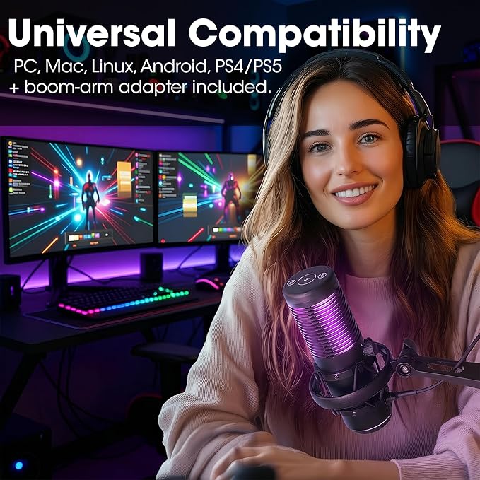 MANHATTAN RGB USB Gaming Mic, Noise Cancelling Condenser Microphone for PC, PS4, PS5 and Mac, Anti-Vibration Shock Mount, Gaming, Streaming, Podcasts, Twitch, YouTube, Discord - 102674
