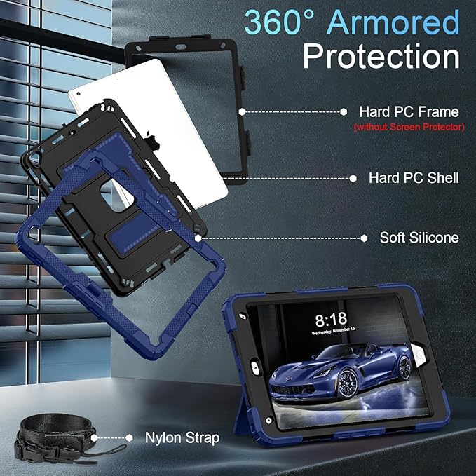 for iPad 9th/ 8th/ 7th Generation Case 10.2 Inch iPad Case 9th Generation with Pencil Holder,Heavy Duty Shockproof Cover for i Pad 10.2 Cases 2021/2020/ 2019,Navy Black