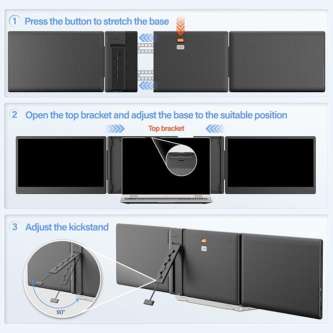 Laptop Screen Extender, 14" Triple Monitor Extender, 1080P FHD Portable Monitor for Laptop, Upgraded Auto-Width Fits 13-17.3" Laptops, Plug & Play Screen Extender Compatible with Windows/Mac/Chrome