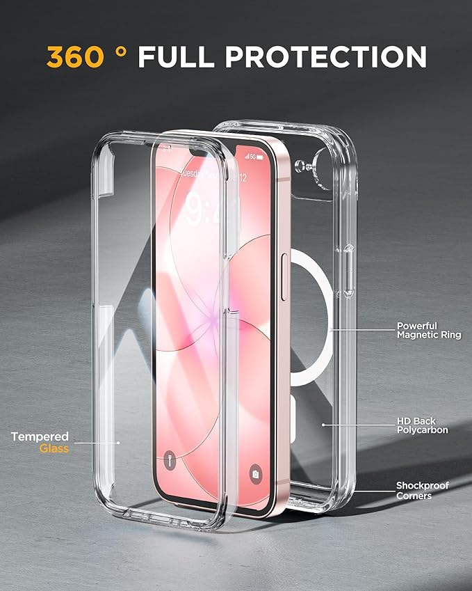 Miracase for iPhone 17e Case & iPhone 16e Case, Full-Body Phone with Built-in Glass Screen Protector, [Magnetic with MagSafe] Military Drop Proof 17 E/ 16 E Cover Bumper 6.1 inch, Clear