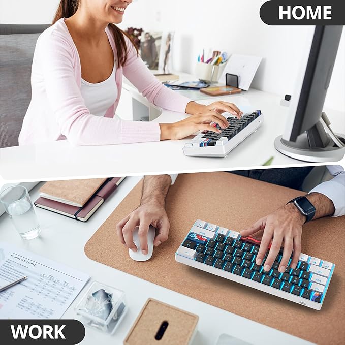 Protable 60% Percent Gaming Keyboard Mechanical, Mini Compact Ice-Blue LED Backlit 61 Keys Wired Office Keyboard with Red Switch for Mac/Win/PS4/PS5(61Black/red Switch)