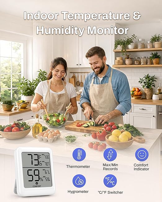 BN-LINK Digital Hygrometer Indoor Room Thermometer, Accurate Temperature and Humidity Meter with Large LCD Monitor for Home, Bedroom, Terrarium, Incubator, Greenhouse, 2 Pack