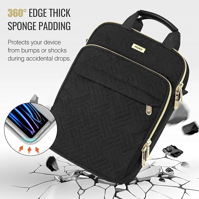 MoKo 13 Inch Puffer Tablet Sleeve Bag for New 13" iPad Air M4 2026 / Pro M5, iPad Pro 12.9" M2&M1, Galaxy Tab S8/S9 Plus 12.4", 360° Edge Protection Puffy Bag with Handle & Shoulder Strap, Black
