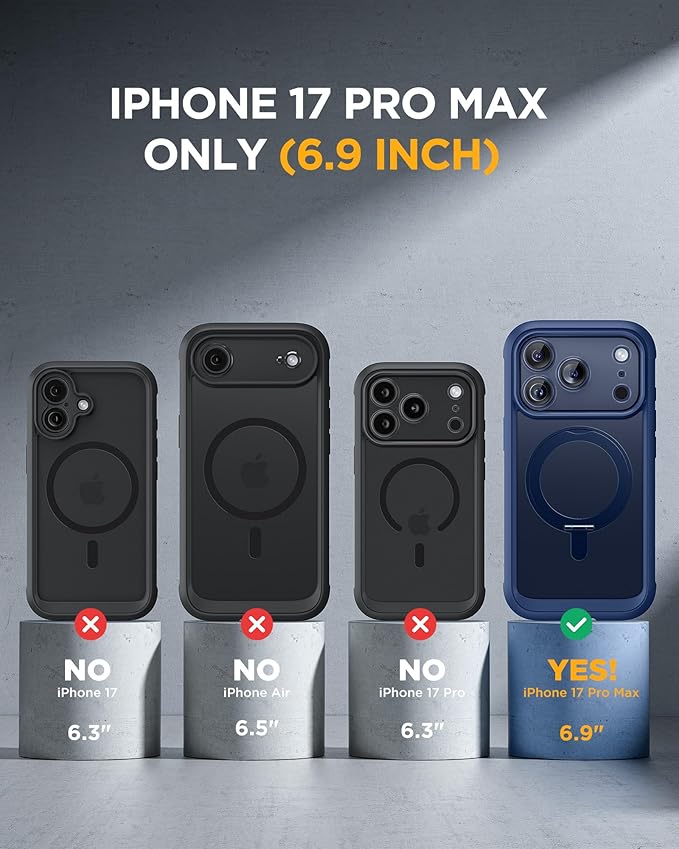 Miracase for iPhone 17 Pro Max Case with 360° Magnetic Ring Stand [Compatible with Magsafe] Full-Body Drop Proof Bumper Phone Case with Built-in 11H Tempered Glass Screen Protector,Blue
