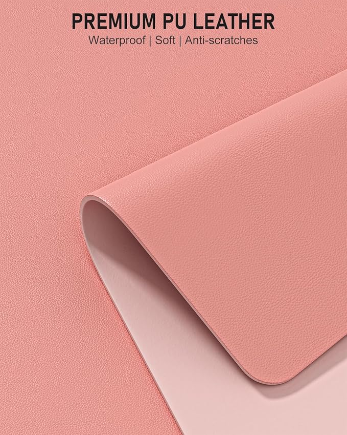 Desk Pad, 30" x 14" PU Leather Non-Slip Desk Mat Large Mouse Pad for Desktop, Waterproof Laptop Computer Writing Mat for Office, Home, Work, Gaming, Flower Pink