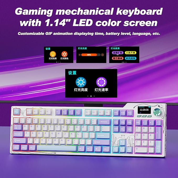 Ajazz AK35I V4 Customizable Wireless Gaming Mechanical Keyboard, Wired/Wireless 2.4G/BT, Gasket Structure, 10000mAh Battery, Full-Color RGB, 1.14-inch Color Screen, Knob, Multi-Function Keys.