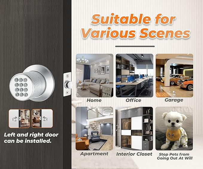 Buoan Electronic Keypad Door Knob, Smart Keyless Entry Door Knobs, Code, Anti-Slip Handle, 2.5s Auto Lock, Waterproof Door Lock, Easy to Install for Home, Office, Apartments and Garage Silver