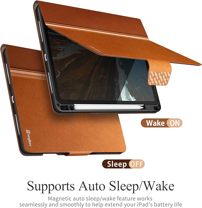 KingBlanc for iPad Pro 12.9 Case 6th/5th/4th/3rd Generation (2022/2021/2020) with Pencil Holder, PU Leather Smart Stand Cover, Auto Sleep/Wake, Apple Pencil2 Charging, Multi-Angle for Typing, Brown