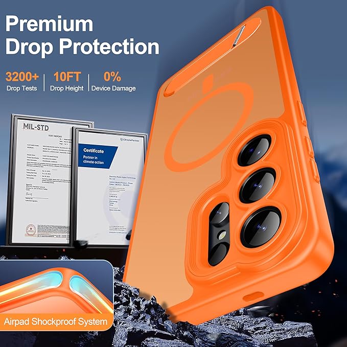 Magnetic for Samsung Galaxy S26 Ultra Case, [Compatible with MagSafe][Full Camera Protection][Built-in Invisible Kickstand] Translucent Matte Phone Case for S26 Ultra 6.9" - Orange