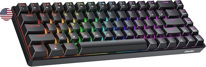 Geeky GK65 SE 65% | Mechanical Gaming Keyboard | 68 Keys Multi Color RGB LED Backlit for PC/Mac Gamer | ANSI US American Layout (Black, Mechanical Speed Silver)