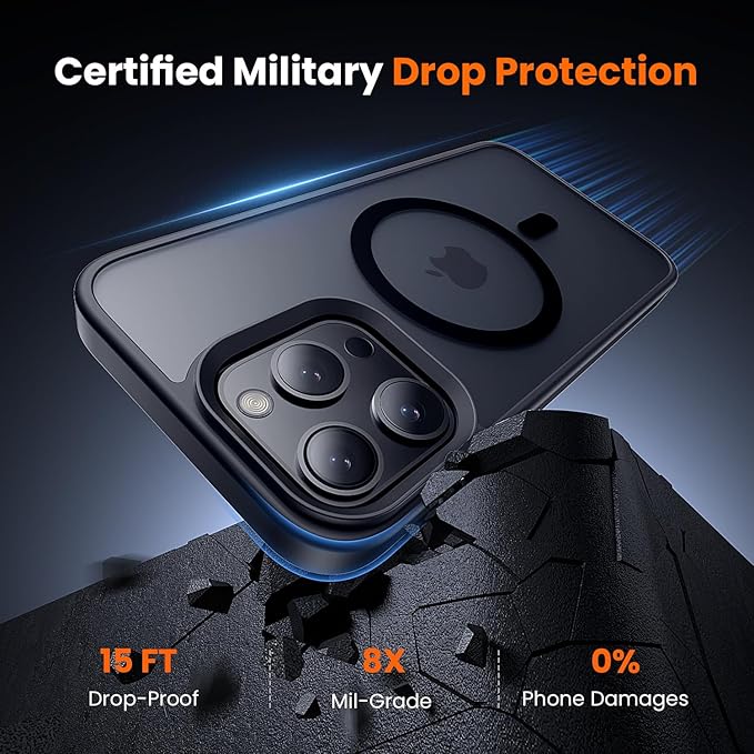toushion 3 in 1 for iPhone 15 Pro Case with MagSafe, Screen Protector*1 Camera Lens Protector*1,Skin Feeling Back Cover Military-Grade Protection for iPhone 15 Pro Phone Case 6.1 inch Matte Black