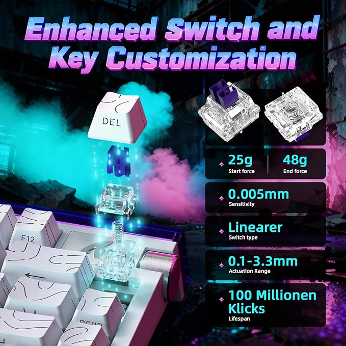 ATTACK SHARK R85 HE 75% Magnetic Wired Gaming Keyboard,8KHz Polling Rate Rapid Trigger,0.005mm RT Precision,256K Scan Rate,Custom Hot-Swappable,Web Driver PC Keyboard for Gamer/Win/Mac,White Contour