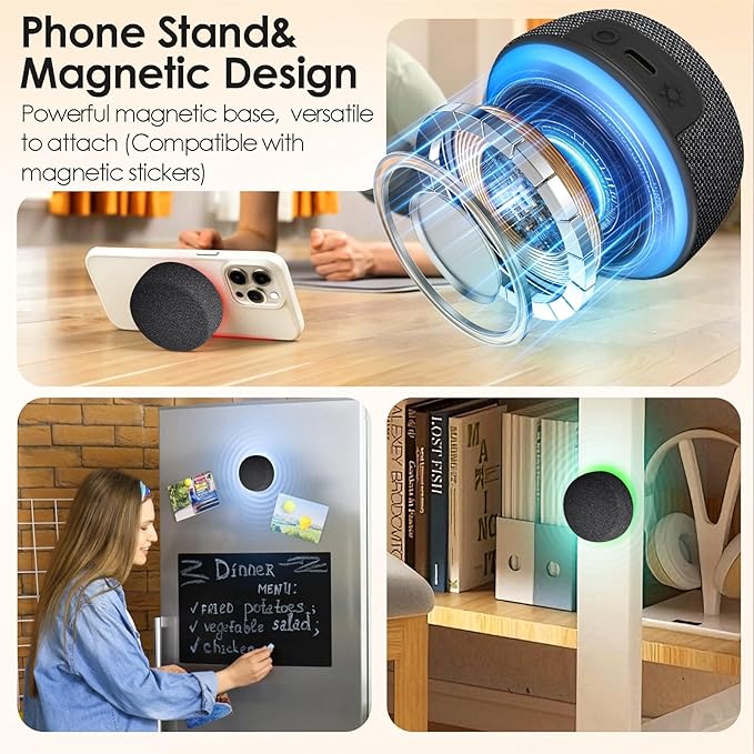 Dual Bluetooth Speaker Set with TWS Stereo & Magnetic Base – 10H Playtime, 3H with RGB Sync Lights On, Phone Stand, Wireless Speakers for TV Watching,Home Theater, Outdoor, Multi-Room