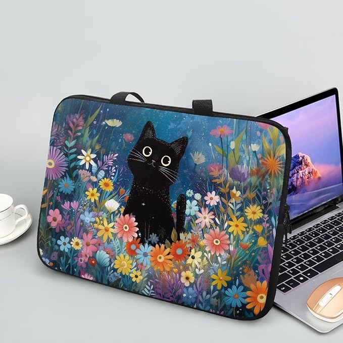 Art Cat Shockproof Portable Laptop Sleeve Case 17 Inch for Men and Women Neoprene Cover Soft Carrying Travel Case Fit Dell Lenovo Toshiba HP Chromebook (Whimsical Floral)