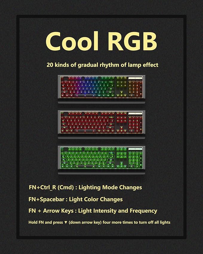 104-key Full-Size Gaming Mechanical Keyboard, Transparent keycap RGB Backlight, Salt ice switches, hot-swappable feet, no Conflict in All Keys, Supports USB-C/Bluetooth/Wireless 2.4G