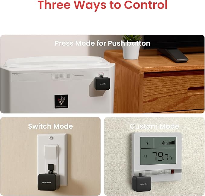 SwitchBot Rechargeable Smart Switch Button Pusher (Bluetooth) – Fingerbot for Rocker/One-Way Buttons, App Timer Control, No Wiring, Optional Hub for Voice/Remote, Black