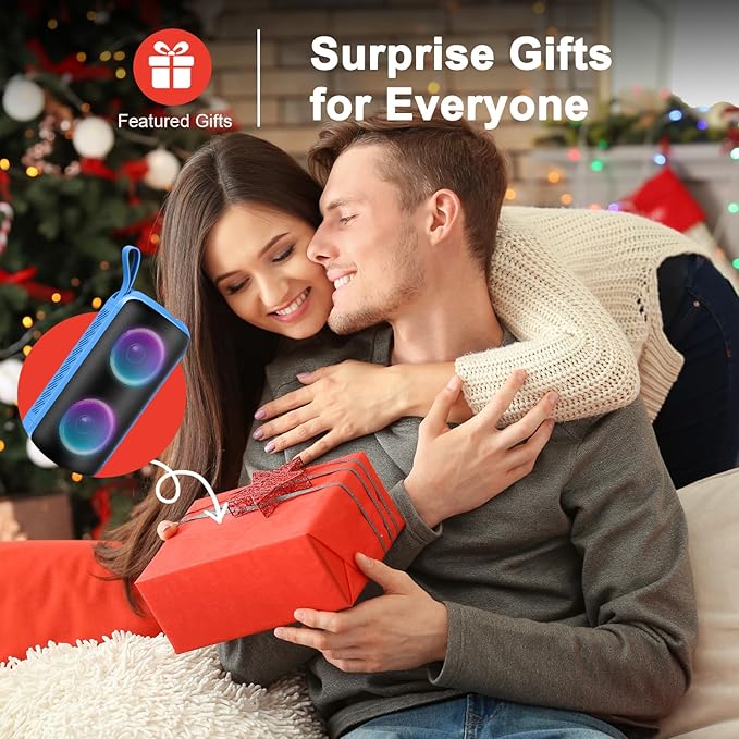 Bluetooth Speaker with 360°HD Stereo Sound, BT5.3, Built-in Mic, RGB Lights, NEW Portable Wireless Speaker IPX7 Waterproof, 12H Playtime, Speaker for Outdoors, Home/Trip/Ideal Gift for Men Women, Blue