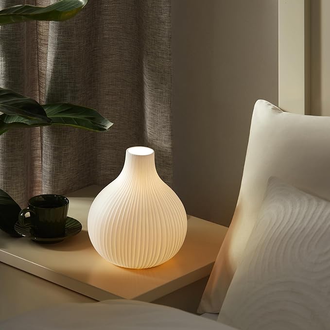 RONDURE 8.7" Modern Ceramic Table Lamp, Fully Dimmable Modern Bedside Lamps for Bedroom, Living Room and Nightstand, White Translucent Ceramic Shade, Warm Ambient Lighting, Corded, Bulb Included
