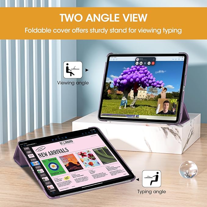 ProCase for iPad Pro 13 Inch Case M5 2025/ M4 2024, Smart Cover iPad Pro M5 M4 Case 13 Inch, Slim Stand Translucent Hard Shell Back, Supports Touch ID, Auto Wake/Sleep -Darkpurple