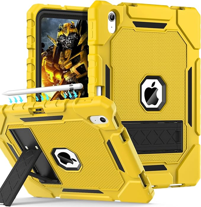 Grifobes for iPad A16 Case 11th Generation 11 inch 2025 / iPad 10th Generation Case 10.9 inch 2022, Heavy Duty Military Grade Shockproof Cover with Pencil Holder for i Pad 11/10 (Gold+Black)