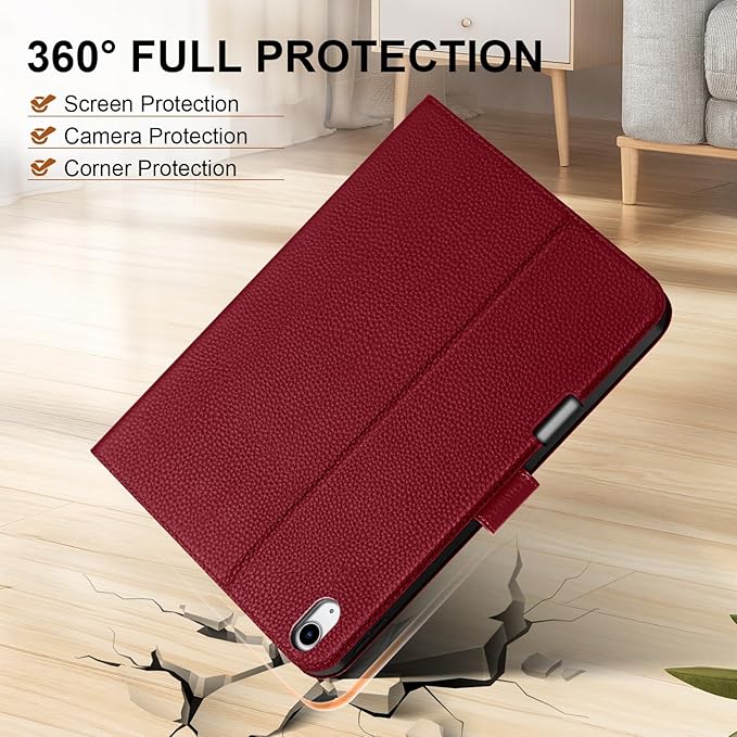 Genuine Leather Case for iPad Air 13 inch M4 2026/M3 2025/M2 2024, with Pencil Holder and Adjustable Stand, Magnetic Closure, Auto Wake/Sleep Cover | Wine Red