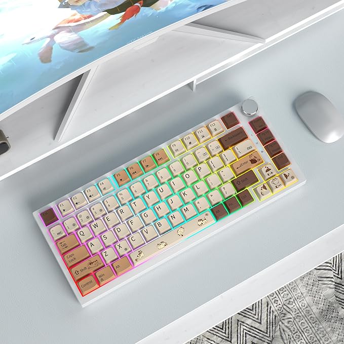 75% Mechanical Gasket Mount TKL Custom Keyboard - Wired, Hot Swappable, RGB Backlit for PC Laptop Windows Gamers (Coffee Cat)