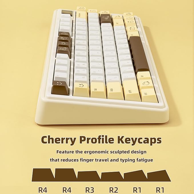 Minimalist Yellow PBT Keycaps 134Keys - Custom Cute Japanese Keycap Cherry Profile Dye Sublimation - Brown Bear Key caps for Cherry MX, Outemu, Gateron Mechanical Keyboards