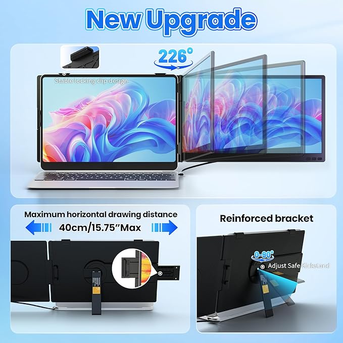 Laptop Screen Extender, Ultra-lightweight 14" FHD 1080P IPS Dual Screen, Laptop Monitor Extender with USB-C/HDMI Port, Plug and Play Portable Monitor for 13-17" Laptops (Wins/Mac/Android//Switch/PS5)