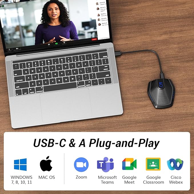 TONOR Conference Microphone with AI Noise Canceling, USB Mic for Teleconference, Condenser Mic for Work at Home, Volume Adjustment, Compatible with Windows and Mac, Desktop PC and Laptop, G11 PRO