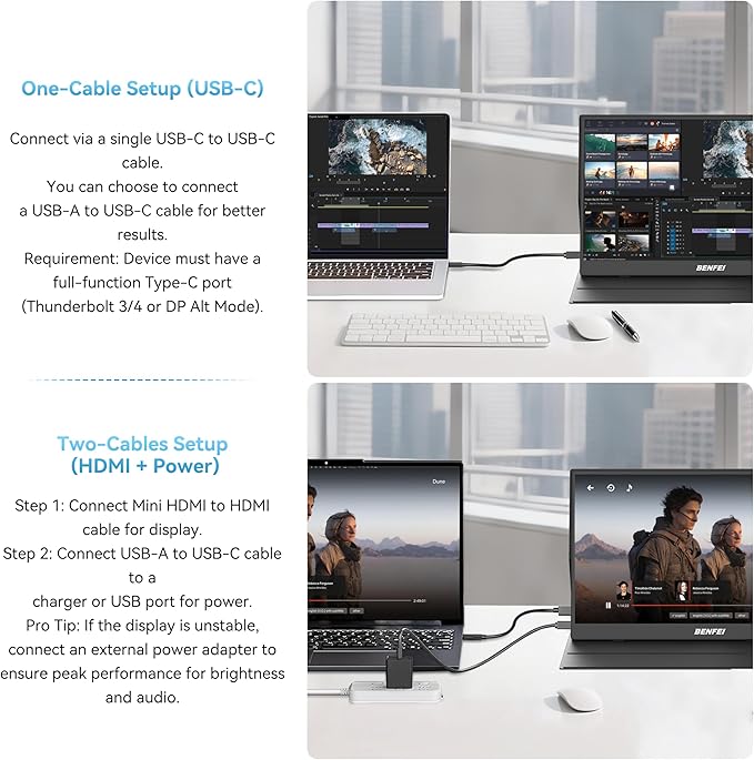 BENFEI Portable Monitor 15.6'', FHD 1080P HDMI USB-C Gaming Display, Ultra-Slim IPS HDR Screen w/Smart Cover & Speakers, Plug & Play External Monitor for Laptop PC Phones Tablet PS5/4 Xbox Switch