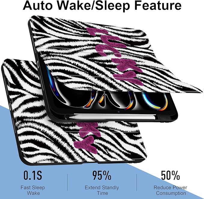 TWOLSKOO Case for iPad Pro 11-inch (M5 2025 / M4 2024), Clear Acrylic Back with TPU Bumper, Pencil Holder, Trifold Stand, Auto Sleep/Wake, Zebra Stripes