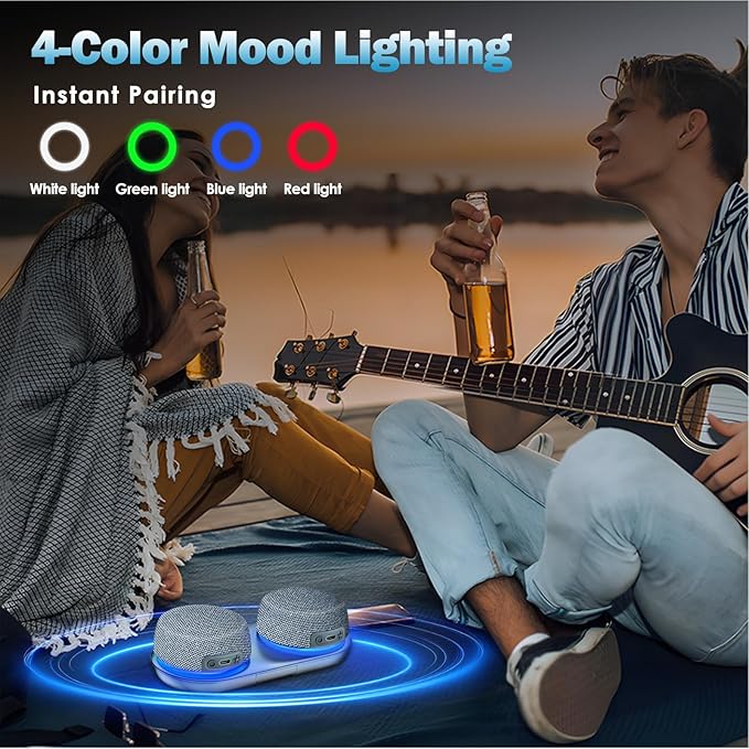 Dual Bluetooth Speaker Set with Magnetic Base & Phone Stand - TWS Stereo Sound, 10H Playtime, 3H with RGB Music Lights on - Wireless Speaker for Home Theater, Outdoor, TV Watching (BH132AE)
