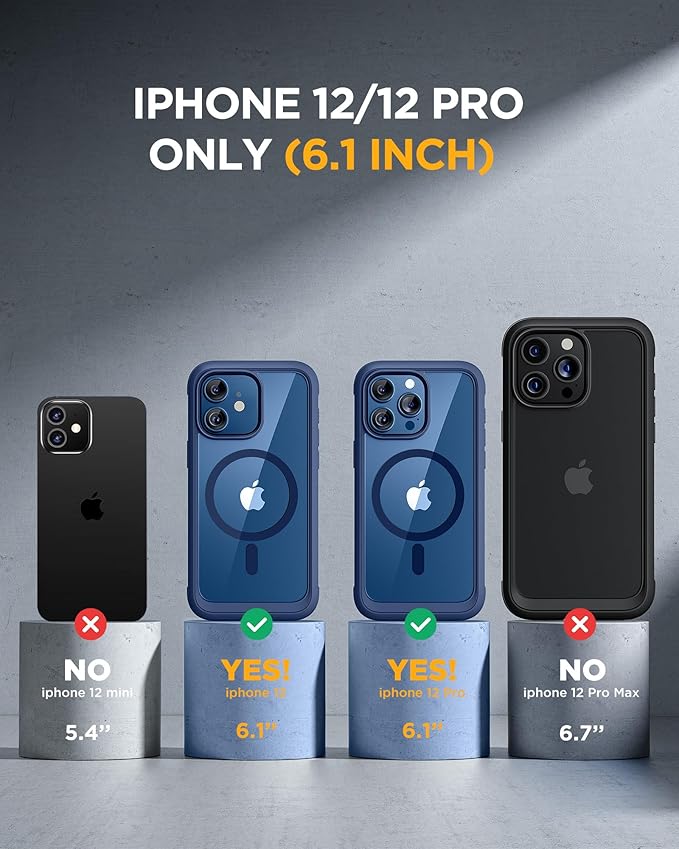 Miracase Glass Series Designed for iPhone 12/12 Pro 6.1 Inch, Upgrade Full-Body Magnetic Case with Built-in 9H Tempered Glass Screen Protector, with Camera Lens Protector, Magnetic Blue