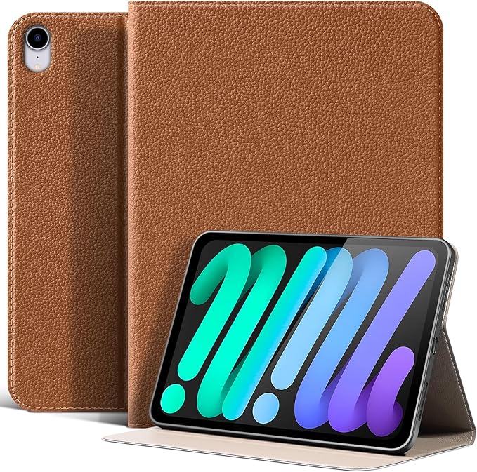 Case for iPad mini 7 (A17 Pro) 2024, iPad mini 6th Generation 2021, Leather Protective Shockproof Smart Cover Adjustable Stand - Auto Wake/Sleep and Multiple View Angles,Brown