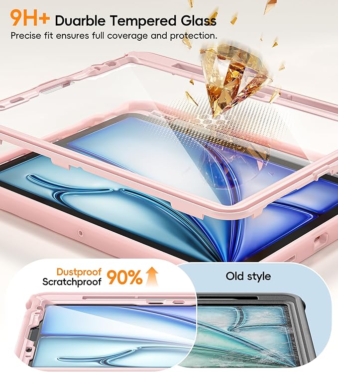 BATYUE Case for iPad Air 11-inch M4(2026)/ M3 (2025) / M2 (2024), iPad Air 5th/4th 10.9 inch(2022/2020), iPad Pro 11" 4th/3rd/2nd/1st Cover with Class Screen Protector,Pencil Holder & Strap, Pink