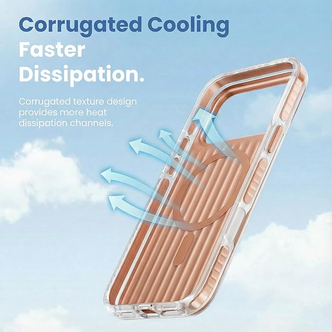 Magnetic Cooling Case for iPhone 17 Pro Max, with Air Vortex Heat Dissipation Technology, Anti-Fingerprint, Fit for MagSafe, Military-Grade Bumper, Included Camera Lens & Screen Protector,Desert Gold