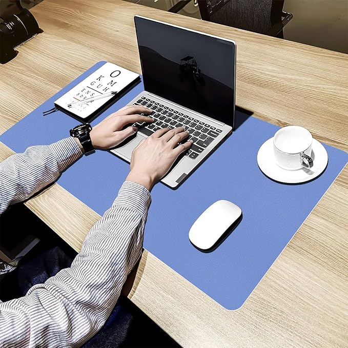 Bloss Blue Leather Desk Mat Protector,Leather Mouse Pad,Laptop Protector Desks Mat,Office Desks Mats,Keyboard Desks Mats,Computer Mat,Dual-Side Waterproof Desk Writing Pad for Office/Home.31.5"x 15.7"